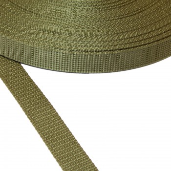 Polyamide narrow fabric, webbing tape, trimming in 16mm width and Khaki Color