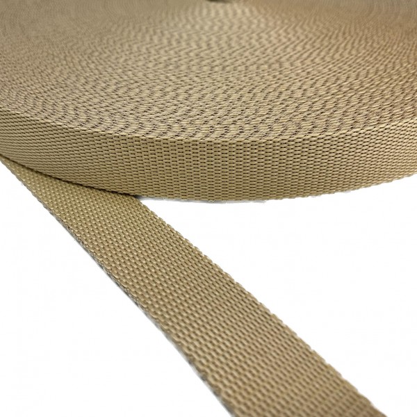 Synthetic tube type strap,  webbing tape in 25mm width and Beige Color