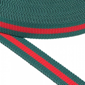 Synthetic belt, webbing tape, in 20mm width and Green Color with Red Stripe