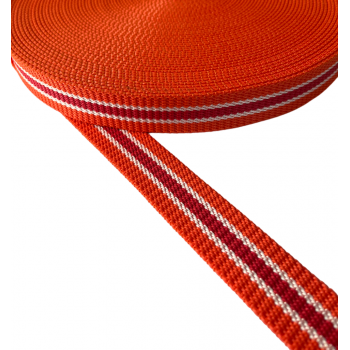 Cotton belt, narrow fabric, webbing tape in 30mm width and Orange Color with white-red stripe
