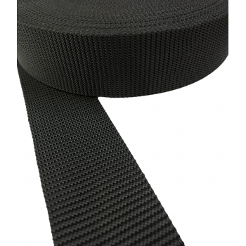 Synthetic belt, narrow fabric, webbing tape in 57mm width and black Color