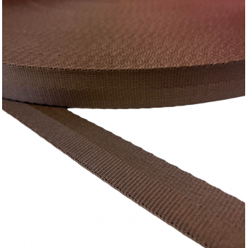 Synthetic narrow fabric, webbing tape in 25mm width and brown Color