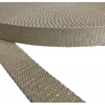 Belt cotton  Strap 25mm  beige with Gold Thread