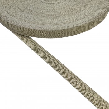 Herringbone Tape Synthetic in Ecru Color with Gold Thread Width 20mm