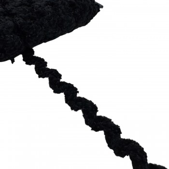 Zig Zag Decorative Narrow Fabric Trimming Elastic Chenille Color Black Width 7 mm