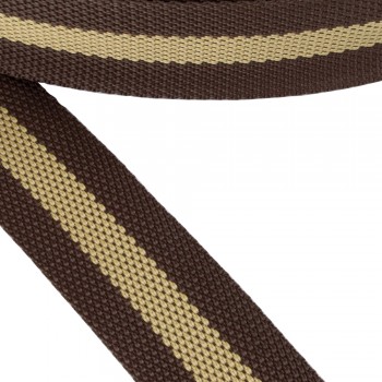 Synthetic  webbing tape in 40mm width and Brown Color with Beige Stripe