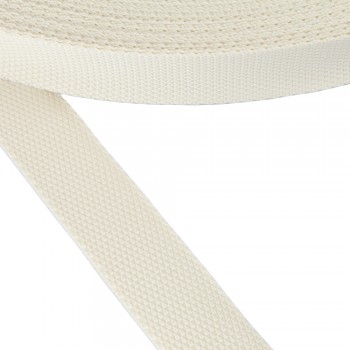 Synthetic flexible narrow fabric, webbing tape, trimming in 30mm width and Ecru Color