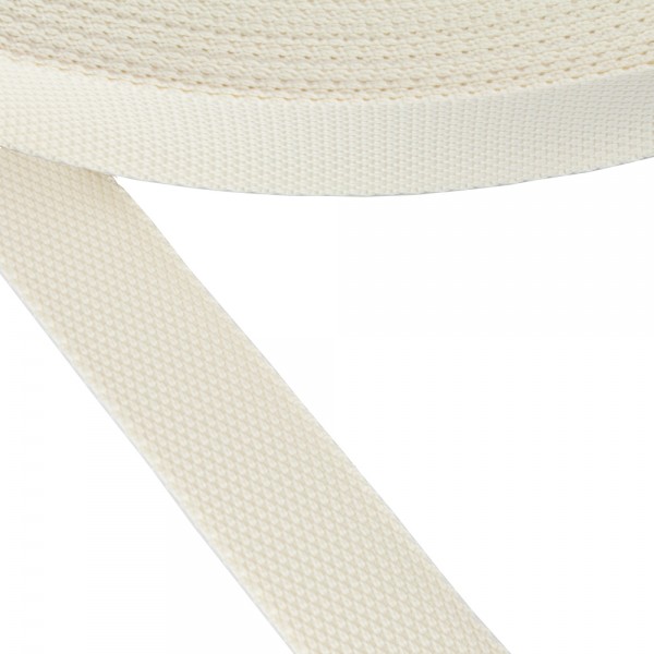 Synthetic flexible narrow fabric, webbing tape, trimming in 30mm width and Ecru Color