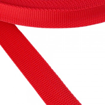 Synthetic  narrow fabric, webbing tape, trimming in 25mm width and Red Color