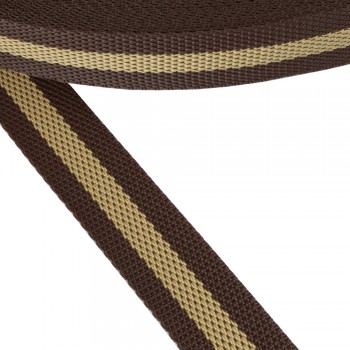 Synthetic  webbing tape, trimming  30mm width and Brown Color with Beige Stripe