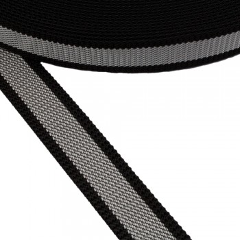 Synthetic  narrow fabric, webbing tape 30mm width Black Color with Grey Stripe