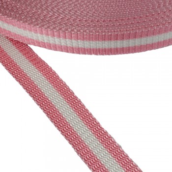 Synthetic  narrow fabric, webbing tape 30mm width Pink Color with White Stripe