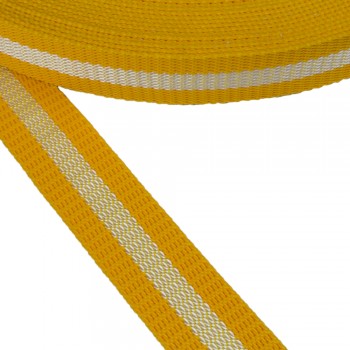 Synthetic belt,webbing tape , in 30mm width and Yellow Color with White Stripe