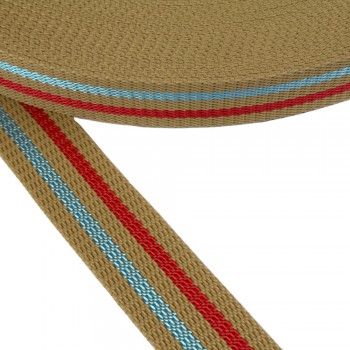 Synthetic  narrow fabric, webbing tape 40mm widthn and Beige Color with Stripes