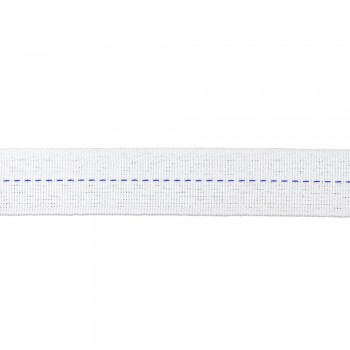Trimming, webbing tape synthetic 25mm width in white color with blue stripe