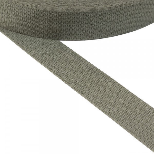 Cotton narrow fabric, webbing tape, trimming in 25mm width and Khaki Color