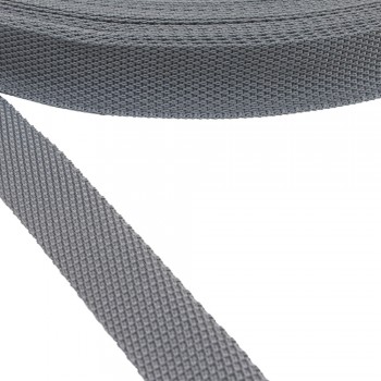 Synthetic ,narrow fabric, webbing tape , trimming in 25mm width and Grey Color