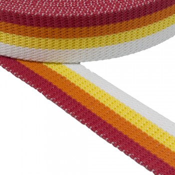 Cotton belt, narrow fabric, webbing tape, in 40mm width White Yellow Orange Red