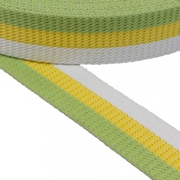 Cotton belt, webbing tape, in 40mm width and Tricolor: White Yellow Lime Green
