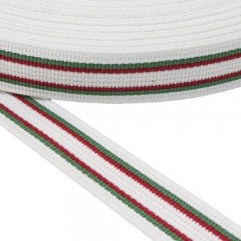  Cotton belt,webbing tape, in 30mm width and White Color with Green Red Stripes