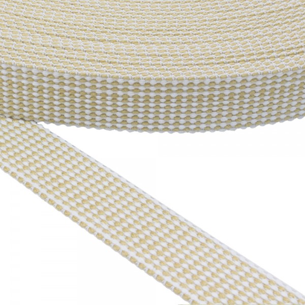 Cotton belt, narrow fabric, webbing tape ,trimming Belt Strap Cotton Hard Color White with Beige Width 25 mm Thickness 2.5 mm