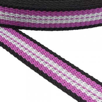 Synthetic belt, webbing tape, in 30mm width and Black Color with Stripes