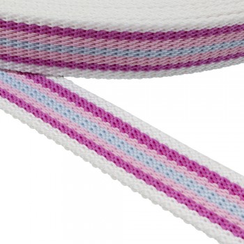  Synthetic belt,webbing tape, in 30mm width and White Color with Stripes