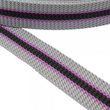 Synthetic belt,webbing tape,in 30mm width and Grey Color with Black Pink Stripes