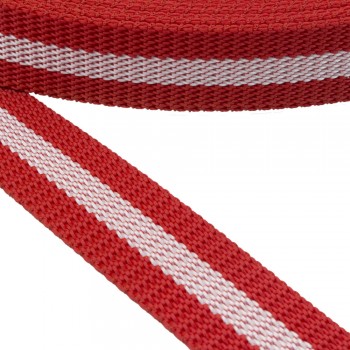 Synthetic belt, webbing tape , in 30mm width and Red Color with White Stripe