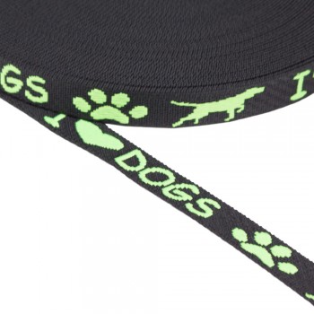 Synthetic flexible for Dogs in 20mm width, webbing tape, and Black Green Color
