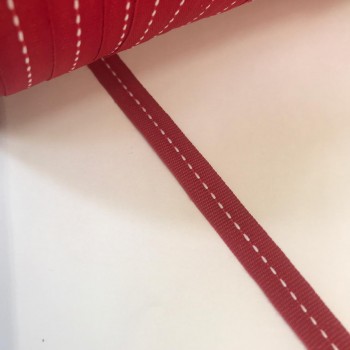 Trimming, webbing tape synthetic 11mm width in Red color with white stripe